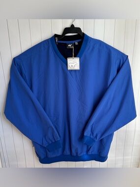 Mens 4XLT Pullover VNeck Long Sleeve ‘White Bear’ Royal Blue Vented Side Zip Pkt